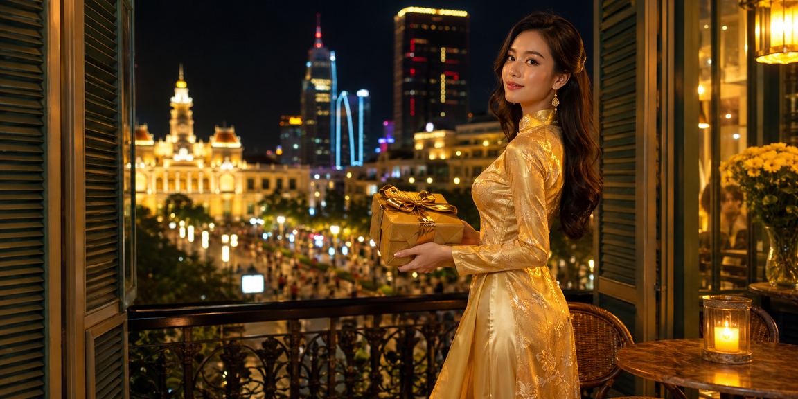 Người phụ nữ mặc áo dài TP.HCM thưởng thức slot game trên điện thoại thông minh