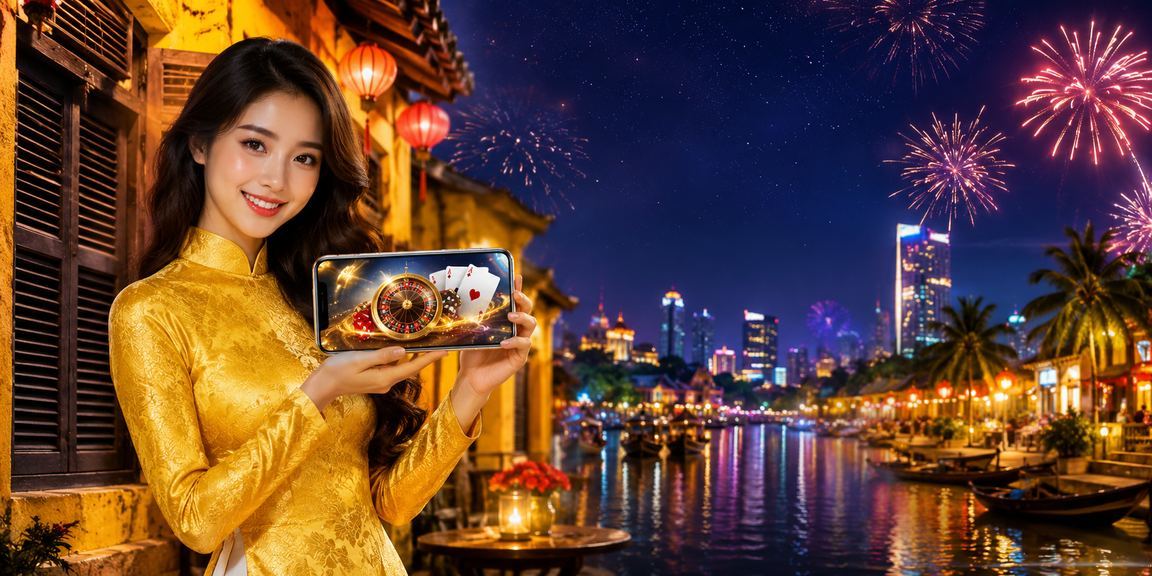 Người dùng mặc áo dài tại Hội An đăng nhập ứng dụng casino trên điện thoại di động