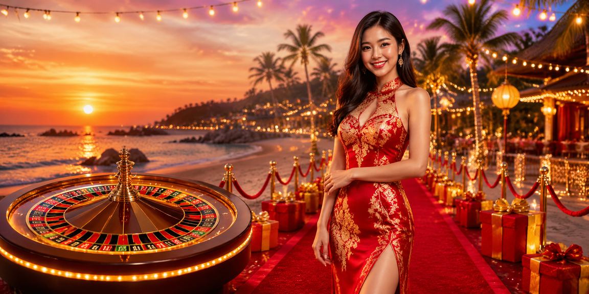 Bàn roulette trực tuyến với khung cảnh bãi biển Phú Quốc hoàng hôn